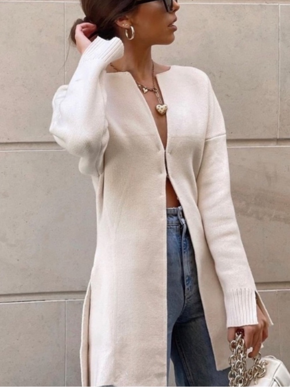 Zara Sculptural Knitted Blazer Cardigan Ivory Sculpted Fitted Waist Minimalist S